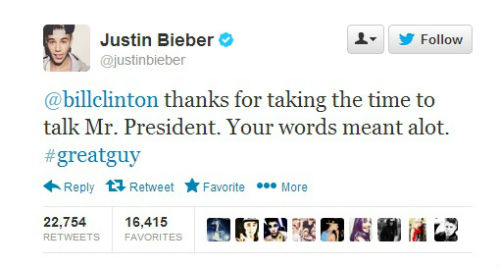Bieber Clinton tweet
